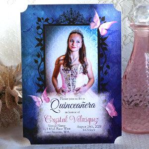 Unique Pink, Blue Quinceanera Vintage Butterflies