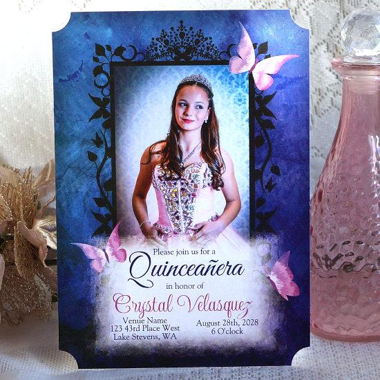 Unique Pink, Blue Quinceanera Vintage Butterflies