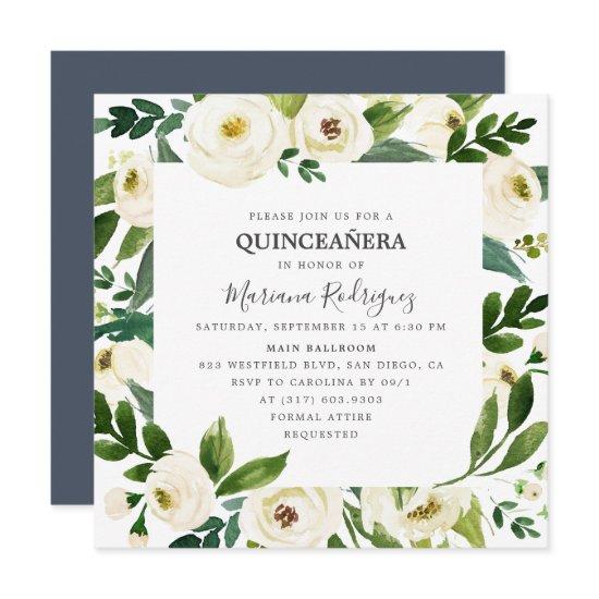 Unique White Floral & Greenery Quinceañera