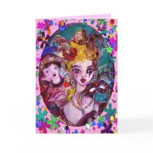 VALENTINE VENETIAN MASQUERADE MASKS AND CONFETTI HOLIDAY CARD