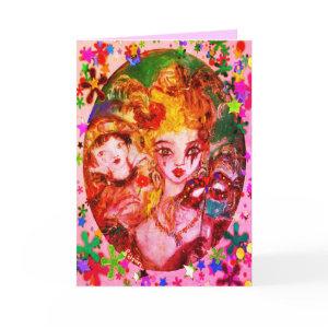 VALENTINE VENETIAN MASQUERADE MASKS AND CONFETTI HOLIDAY CARD
