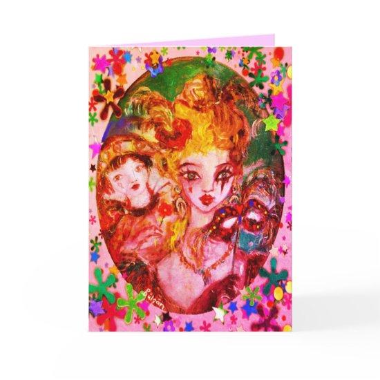 VALENTINE VENETIAN MASQUERADE MASKS AND CONFETTI HOLIDAY CARD