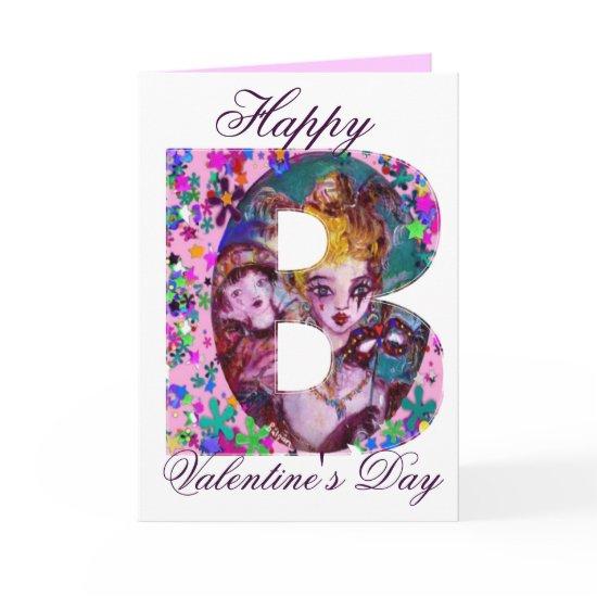 VALENTINE VENETIAN MASQUERADE MONOGRAM B LETTER HOLIDAY CARD