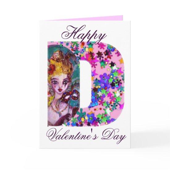 VALENTINE VENETIAN MASQUERADE MONOGRAM D LETTER HOLIDAY CARD