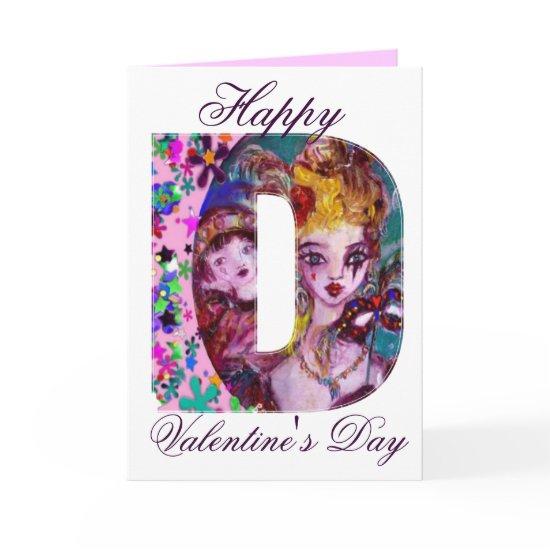 VALENTINE VENETIAN MASQUERADE MONOGRAM D LETTER HOLIDAY CARD