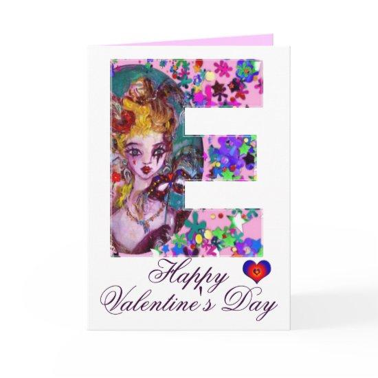 VALENTINE VENETIAN MASQUERADE MONOGRAM F LETTER HOLIDAY CARD