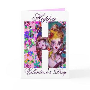 VALENTINE VENETIAN MASQUERADE MONOGRAM H LETTER HOLIDAY CARD