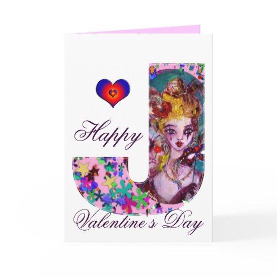 VALENTINE VENETIAN MASQUERADE MONOGRAM J LETTER HOLIDAY CARD