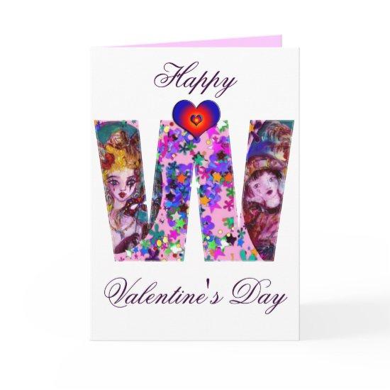VALENTINE VENETIAN MASQUERADE MONOGRAM M LETTER HOLIDAY CARD