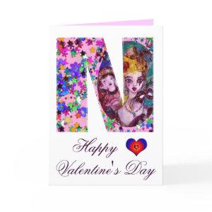 VALENTINE VENETIAN MASQUERADE MONOGRAM N LETTER HOLIDAY CARD