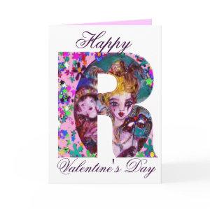 VALENTINE VENETIAN MASQUERADE MONOGRAM R LETTER HOLIDAY CARD