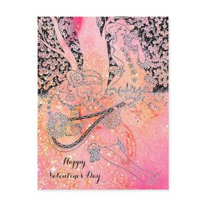 VALENTINE'S DAY ROMANCE,ROMANTIC LOVERS IN PINK HOLIDAY POSTCARD