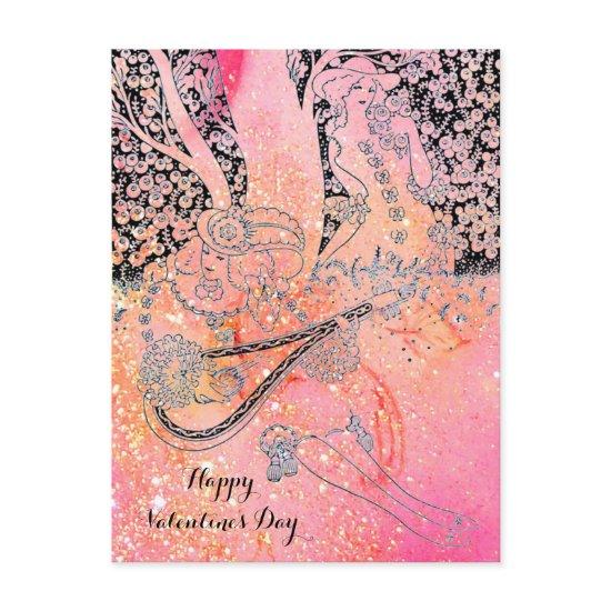 VALENTINE'S DAY ROMANCE,ROMANTIC LOVERS IN PINK HOLIDAY POSTCARD