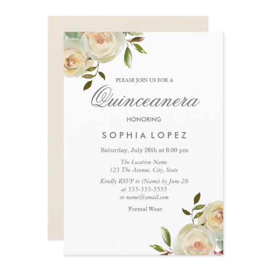 Vanilla White Cream Roses Elegant Quinceanera