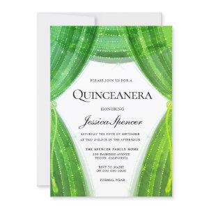 Vibrant Green Curtain Modern Quinceanera Invite