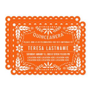 Vibrant orange and white papel picado Quinceañera