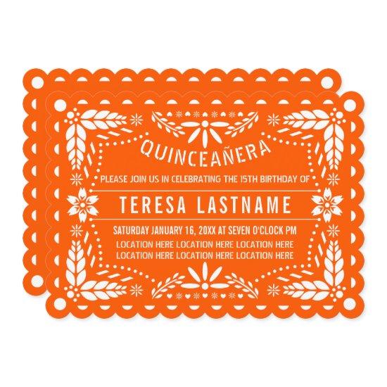 Vibrant orange and white papel picado Quinceañera