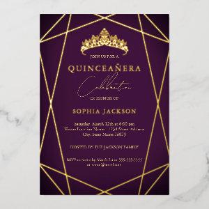 Vibrant Purple Geometric Gold Elegant Quinceanera Foil