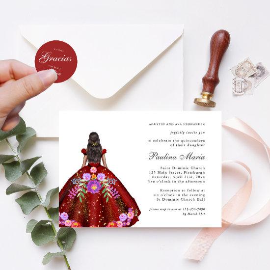Vibrant Red Fiesta Floral Quinceañera
