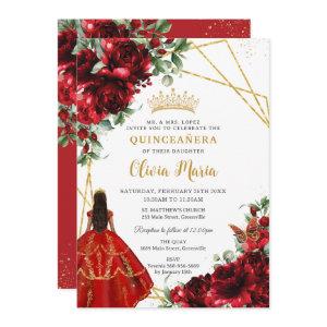 Vibrant Red Floral Flowers Princess Quinceañera