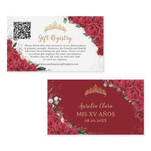 Vibrant Red Floral Quinceañera QR Gift Registry Enclosure Card