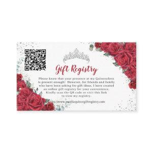 Vibrant Red Floral Quinceañera QR Gift Registry Enclosure Card