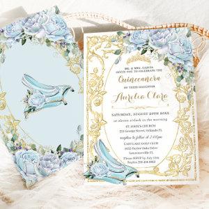 Vintage Baby Blue Roses Cinderella Quinceañera
