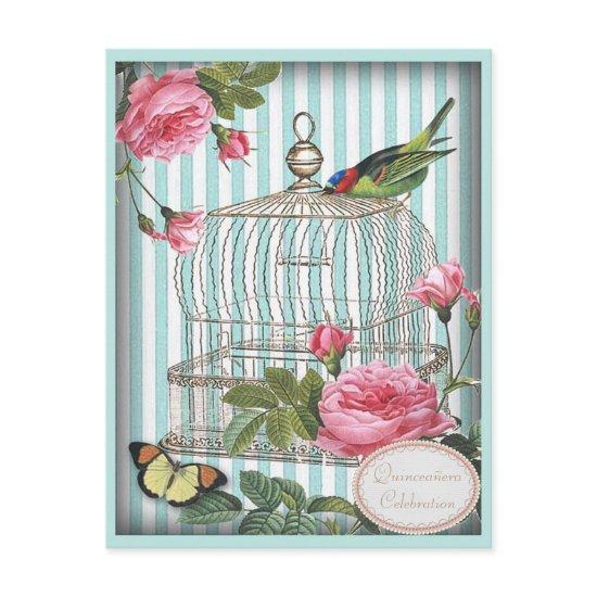 Vintage Bird, Cage, Butterfly & Roses Quinceanera