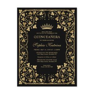 Vintage Black Glam Gold Frame Tiara Quinceanera  Postcard