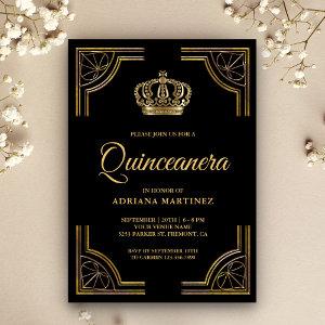 Vintage Black Gold Ornate Crown Quinceanera