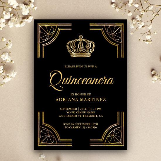 Vintage Black Gold Ornate Crown Quinceanera