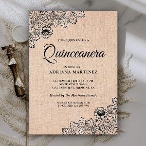 Vintage Black Lace Rustic Burlap Quinceanera