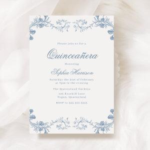 Vintage Blue Classic Elegant Quinceanera