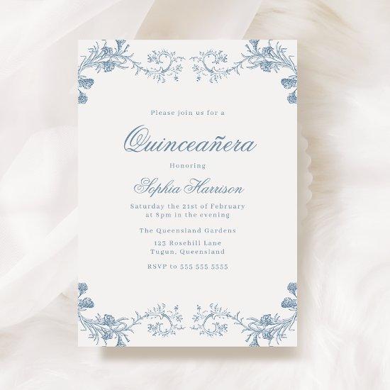Vintage Blue Classic Elegant Quinceanera