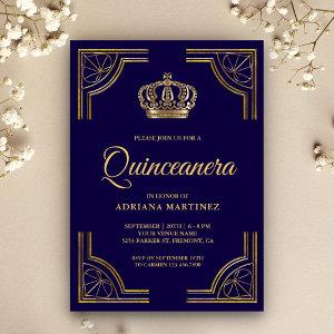 Vintage Blue Gold Ornate Crown Quinceanera