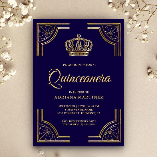 Vintage Blue Gold Ornate Crown Quinceanera