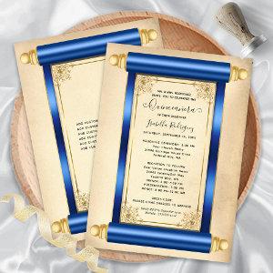 Vintage Blue Gold Scroll Elegant Quinceañera