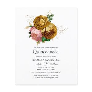Vintage Blush and Gold Floral Quinceañera Invite Flyer