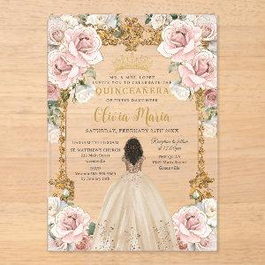 Vintage Blush Champagne Floral Dress Quinceanera Acrylic