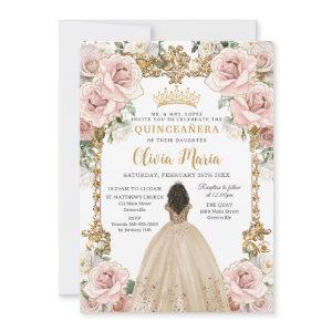 Vintage Blush Champagne Floral Dress Quinceanera