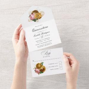 Vintage Blush Pink and Gold Floral Quinceañera All In One
