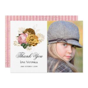 Vintage Blush Pink and Gold Floral Quinceañera Thank You Card