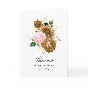 Vintage Blush Pink and Gold Floral Quinceañera Thank You Card