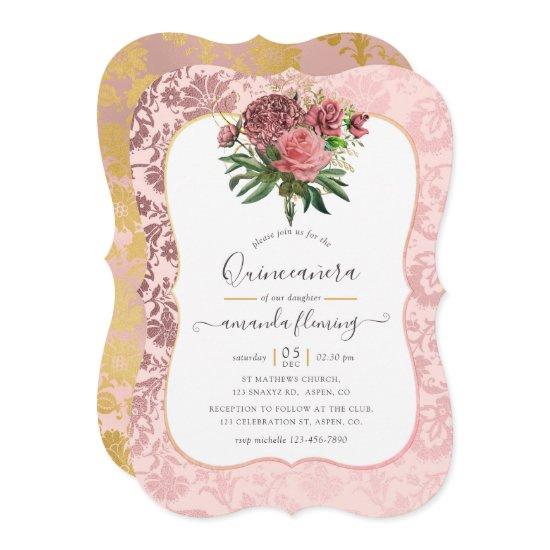 Vintage Blush Pink and Gold Masquerade Quinceañera