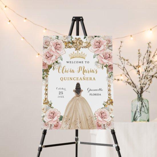 Vintage Blush Pink Champagne Floral Quinceañera  Foam Board