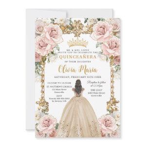 Vintage Blush Pink Champagne Floral Quinceañera