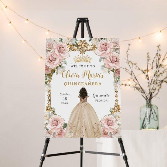 Vintage Blush Pink Floral Champagne Quinceañera  Foam Board