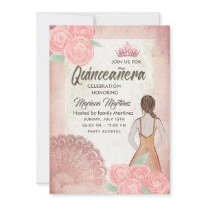Vintage blush pink hand fan roses tiara Quince