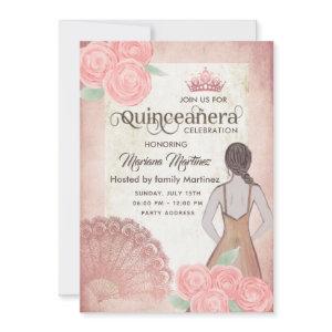 Vintage blush pink hand fan roses tiara Quince
