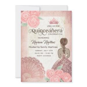 Vintage blush pink hand fan roses tiara Quince
